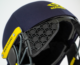 masuri stemguard attached to an e line steel cricket helmet
